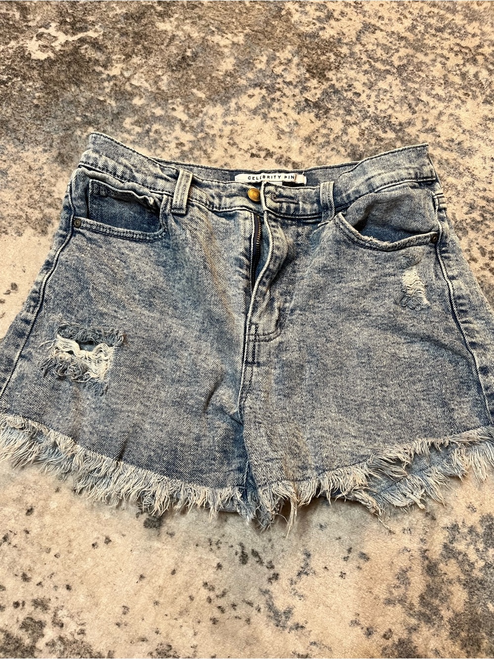 Celebrity Pink Light Wash Distressed Denim Shorts